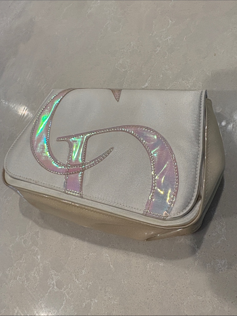 Christian Dior Cream Cosmetic Case or Clutch with Iridescent Logo Accent